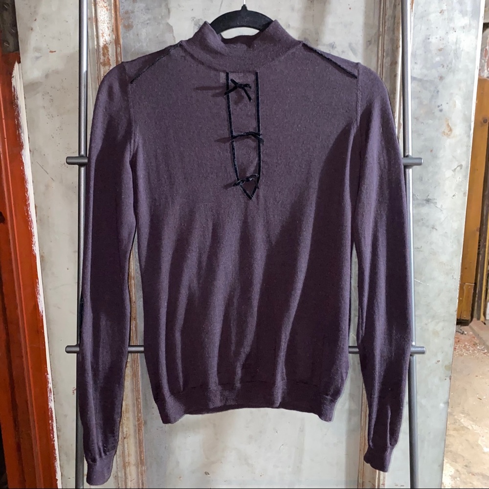 Red Valentino Purple Bow Wool Turtleneck Sweater